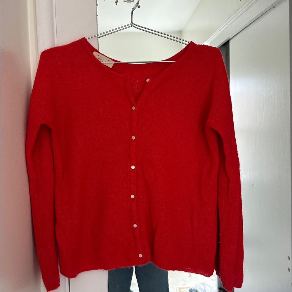 Sézane Red Button-Up Cardigan Sweater